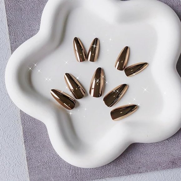 Light Bronze Chrome Press on Nails - Picture 3 of 5